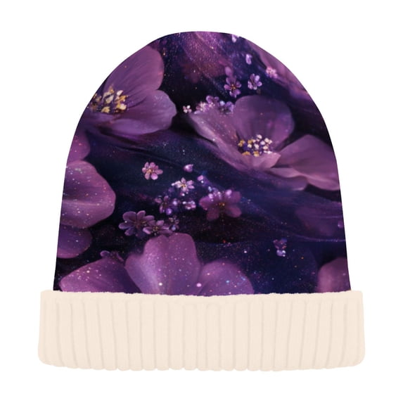 BZSMCE Winter Beanie Hats Casual Warm Cozy CapDreamy Purple Petals Pattern