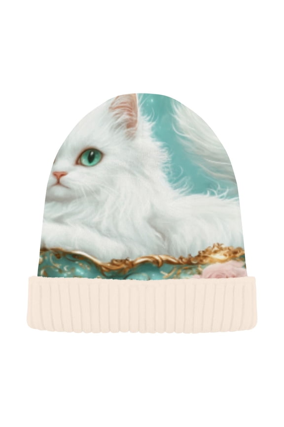 Winter Beanie Hats Casual Warm Cozy CapElegant Cat Pattern