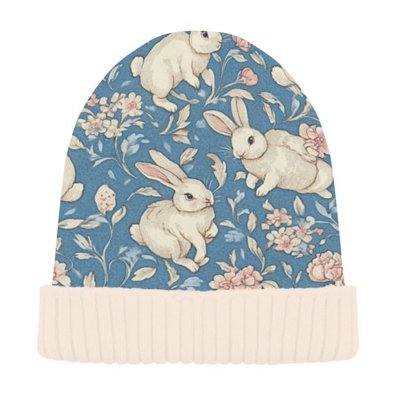 BZSMCE Winter Beanie Hats Casual Warm Cozy CapFloral Bunny Patterns Pattern