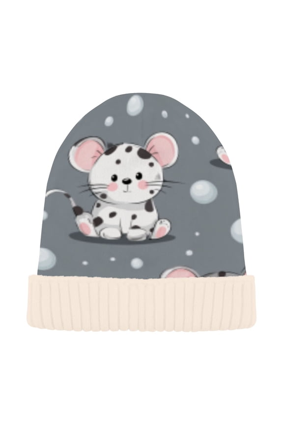 Winter Beanie Hats Casual Warm Cozy CapFrosty Mouse Snow Globe Scene Pattern