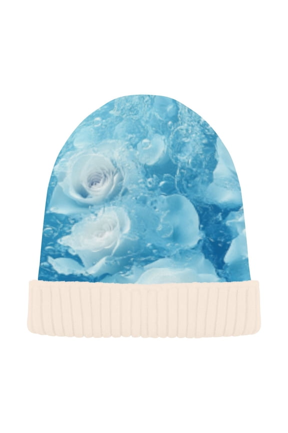 Winter Beanie Hats Casual Warm Cozy CapFrozen White Roses Pattern