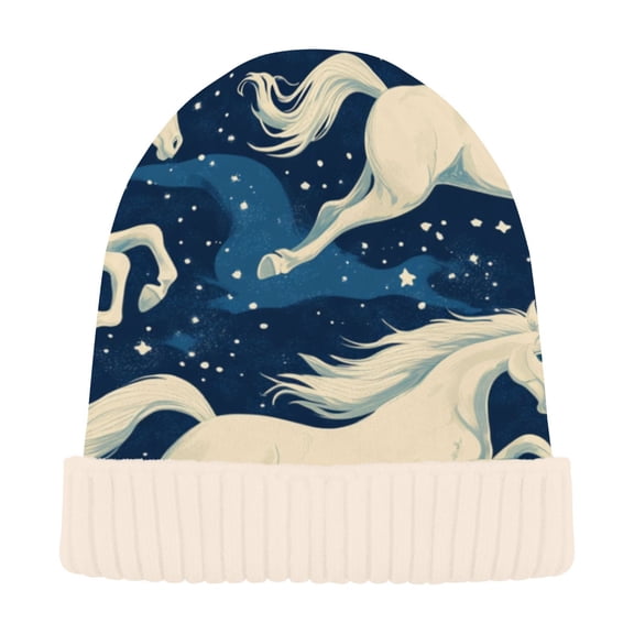 BZSMCE Winter Beanie Hats Casual Warm Cozy CapGalloping Unicorns Pattern