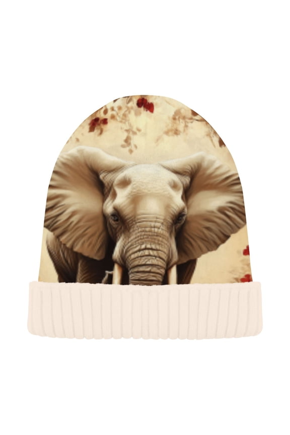 Winter Beanie Hats Casual Warm Cozy CapGraceful Elephant in Bloom Pattern