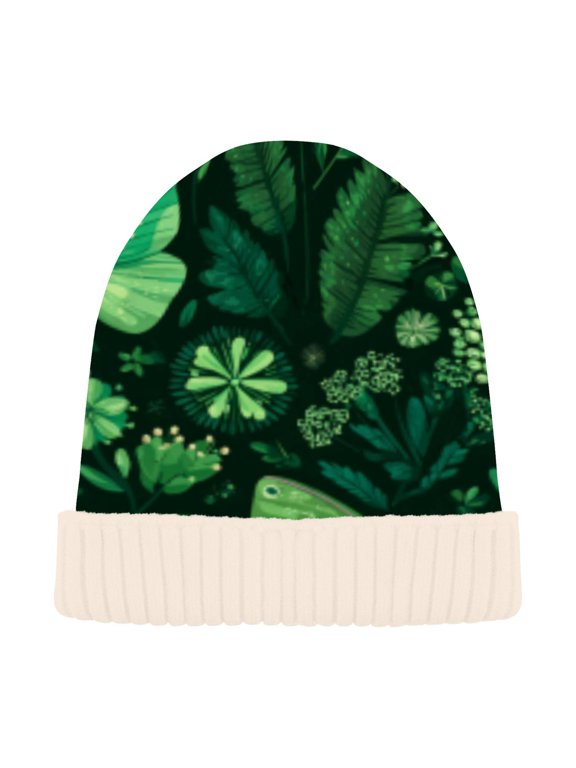 Winter Beanie Hats Casual Warm Cozy CapLush Green Butterfly Haven Pattern