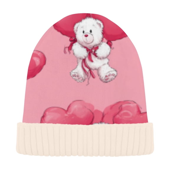 BZSMCE Winter Beanie Hats Casual Warm Cozy CapPink Teddy Heart Parade Pattern