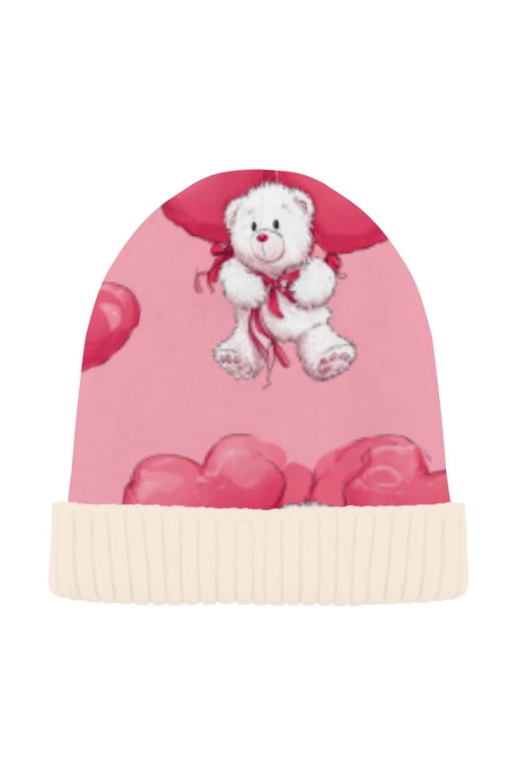 Winter Beanie Hats Casual Warm Cozy CapPink Teddy Heart Parade Pattern