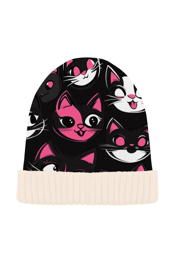 Winter Beanie Hats Casual Warm Cozy CapPlayful Cat Pattern Pattern