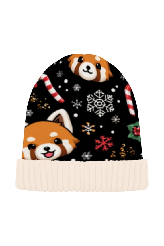 Winter Beanie Hats Casual Warm Cozy CapRed Panda's Winter Carnival Pattern