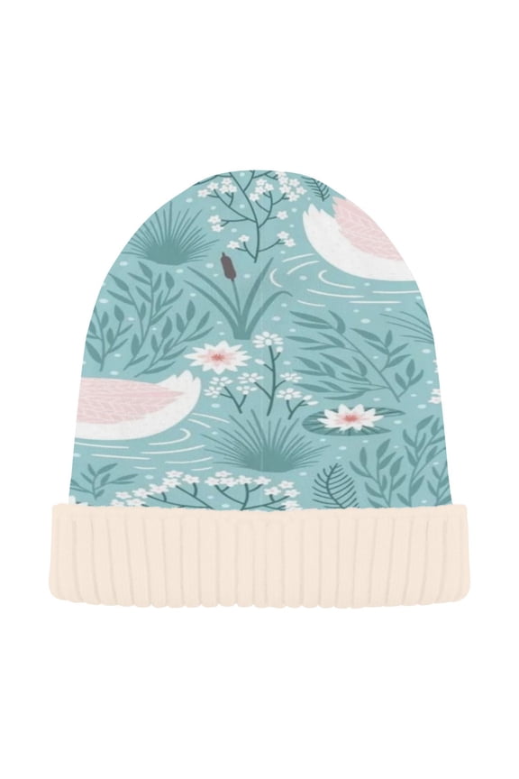Winter Beanie Hats Casual Warm Cozy CapSky Blue Swan Serenity Pattern