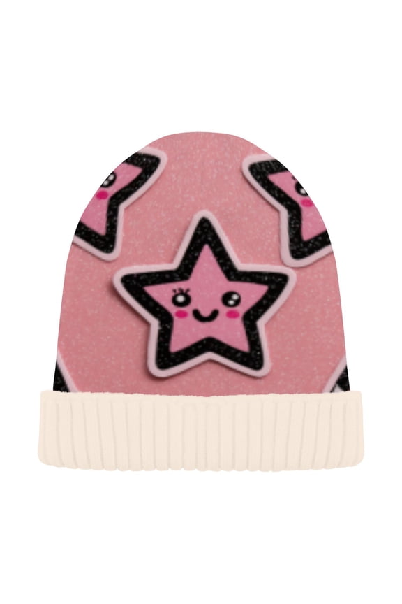 Winter Beanie Hats Casual Warm Cozy CapStarry Pink Smiles Pattern