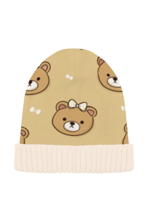 Winter Beanie Hats Casual Warm Cozy CapTeddy Bear Pattern Parade Pattern