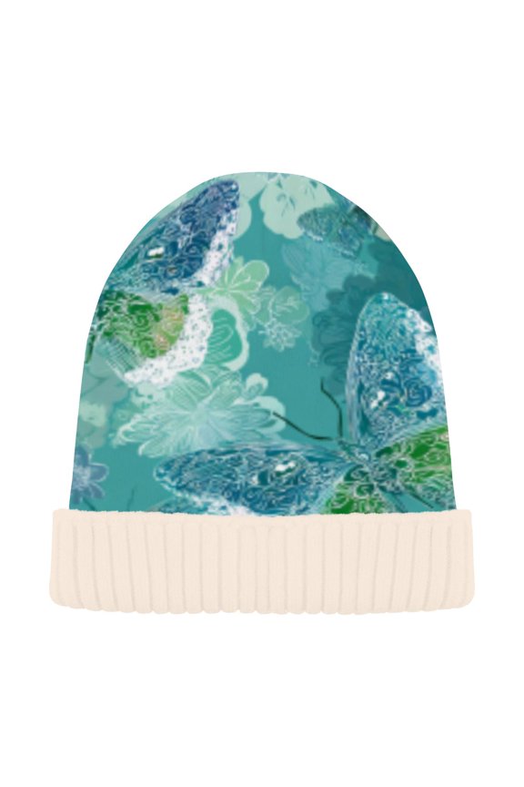 Winter Beanie Hats Casual Warm Cozy CapTurquoise Butterfly Reverie Pattern