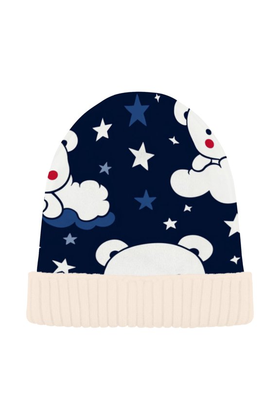 Winter Beanie Hats Casual Warm Cozy CapWhimsical Bear Clouds Pattern