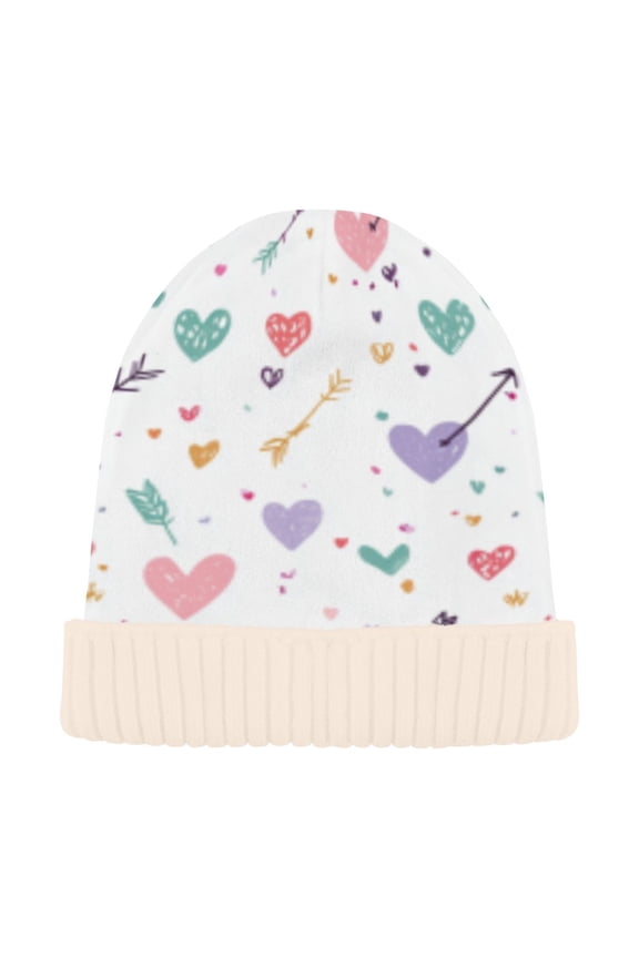 Winter Beanie Hats Casual Warm Cozy CapWhimsical Heart Arrow Medley Pattern