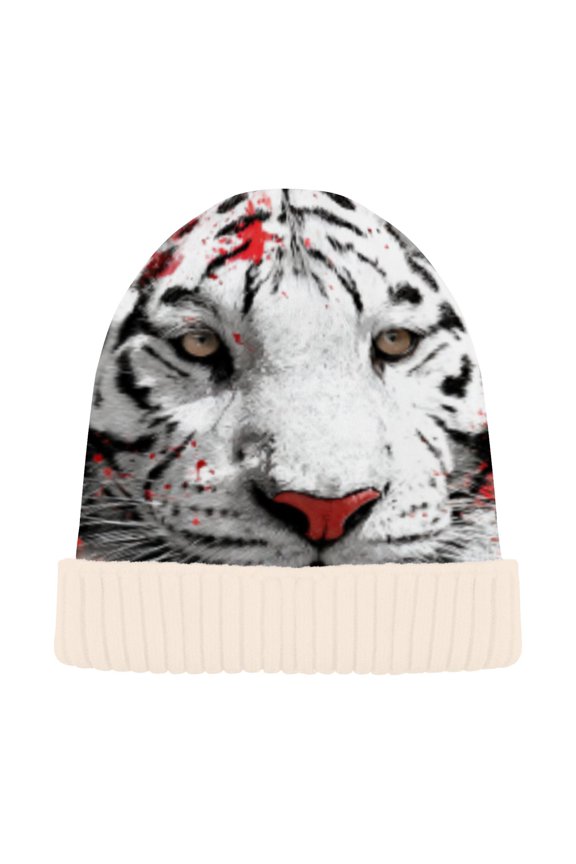 Winter Beanie Hats Casual Warm Cozy CapWhite Tiger Pattern