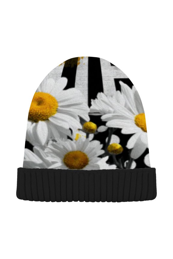 Winter Beanie Hats Warm Cozy Cap Daisies & Dots Pattern