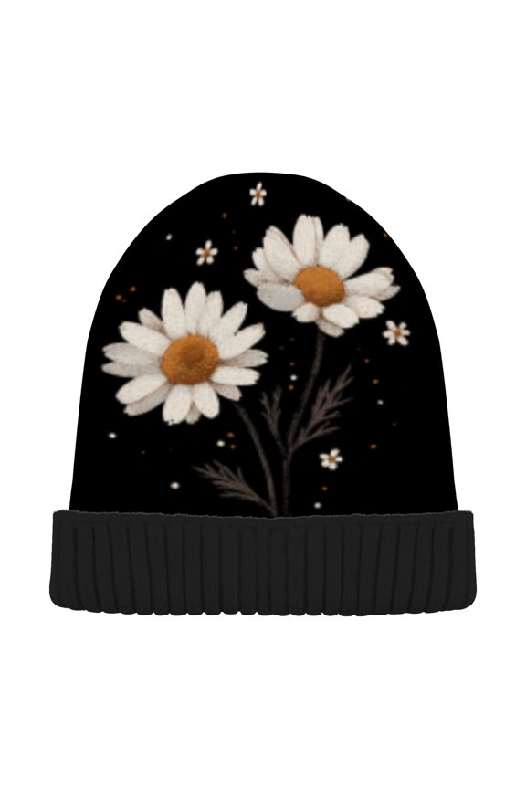 Winter Beanie Hats Warm Cozy Cap Daisy Delight Pattern