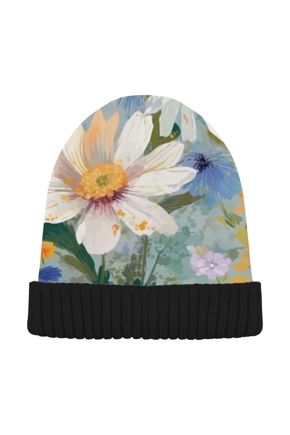Winter Beanie Hats Warm Cozy Cap Daisy Delight Pattern