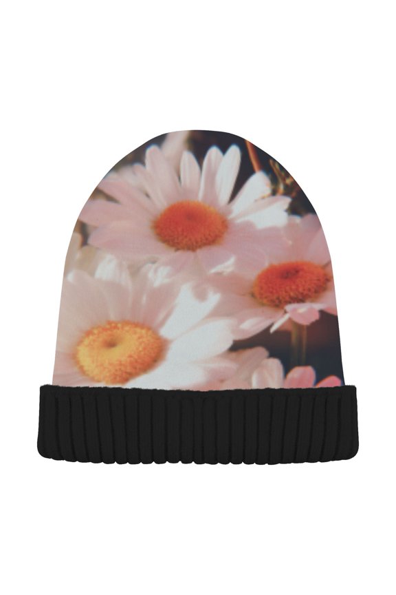 Winter Beanie Hats Warm Cozy Cap Daisy Field Pattern