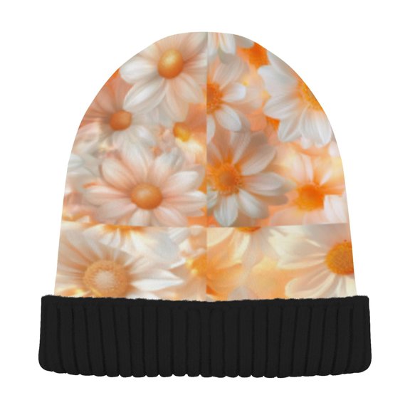 BZSMCE Winter Beanie Hats Warm Cozy Cap Daisy Field in Bloom Pattern