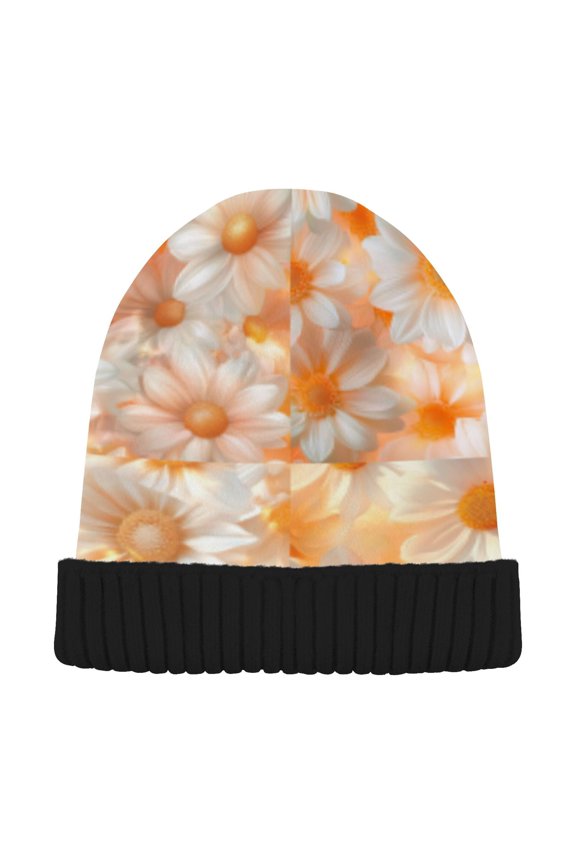 Winter Beanie Hats Warm Cozy Cap Daisy Field in Bloom Pattern