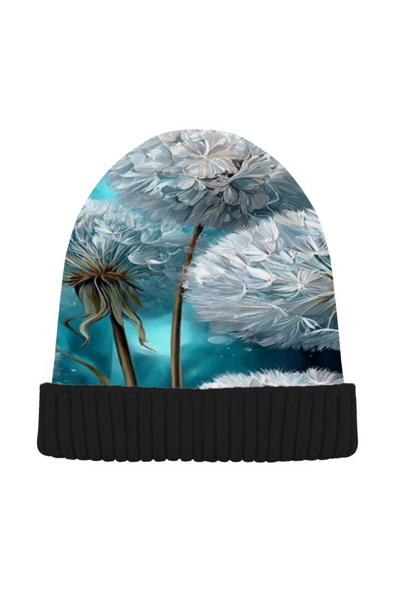 Winter Beanie Hats Warm Cozy Cap Dandelion Dreams in Cool Hues Pattern