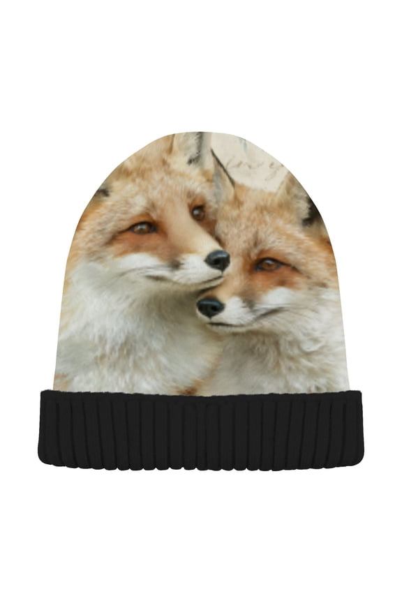 Winter Beanie Hats Warm Cozy Cap Ember Fox Pattern