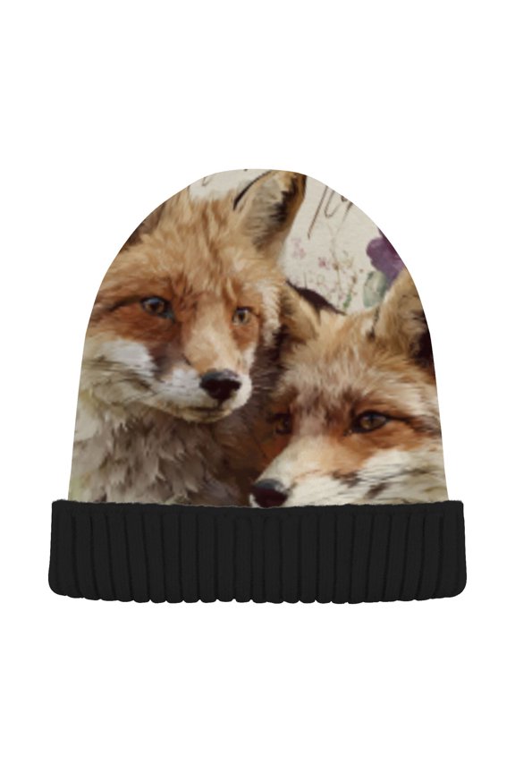Winter Beanie Hats Warm Cozy Cap Fox Bloom Pattern