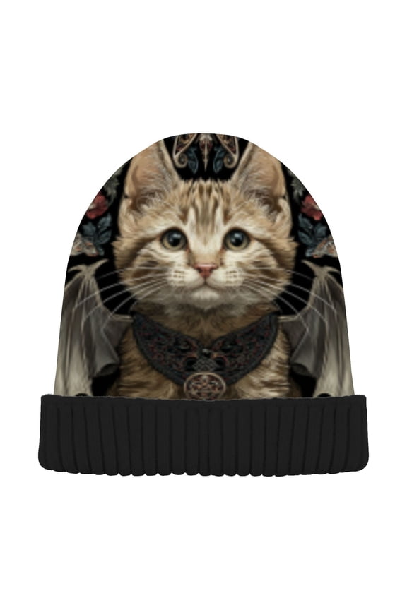 Winter Beanie Hats Warm Cozy Cap Gothic Winged Kitten Pattern