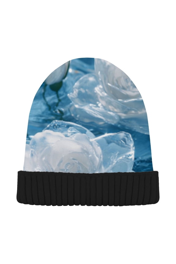 Winter Beanie Hats Warm Cozy Cap Ice Blossom Pattern