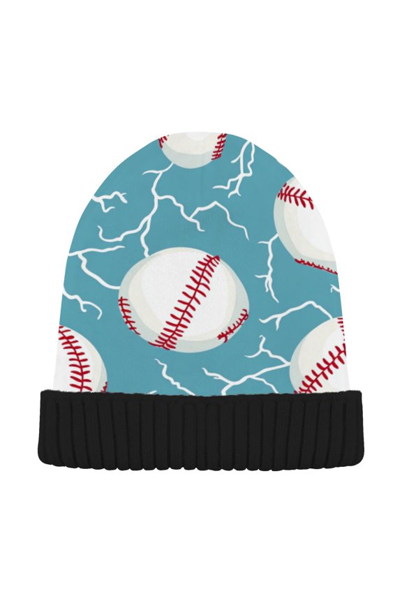 Winter Beanie Hats Warm Cozy Cap Lightning Struck Baseballs Pattern