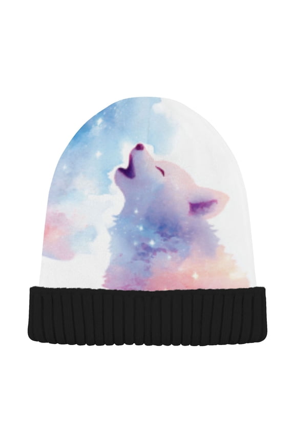 Winter Beanie Hats Warm Cozy Cap Moonlit Wolf Wash Pattern