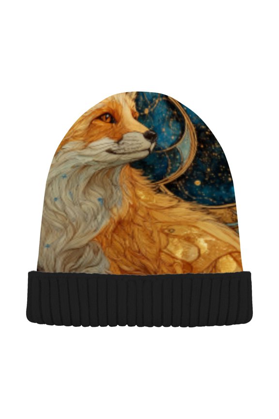 Winter Beanie Hats Warm Cozy Cap Ornate Fox Tapestry Pattern