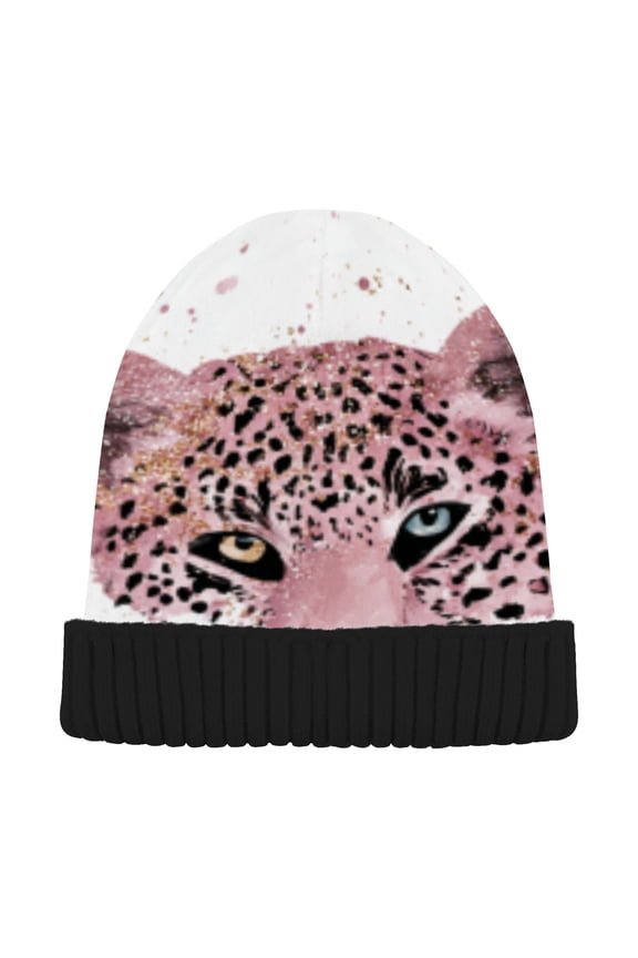 Winter Beanie Hats Warm Cozy Cap Pink Leopard Pattern