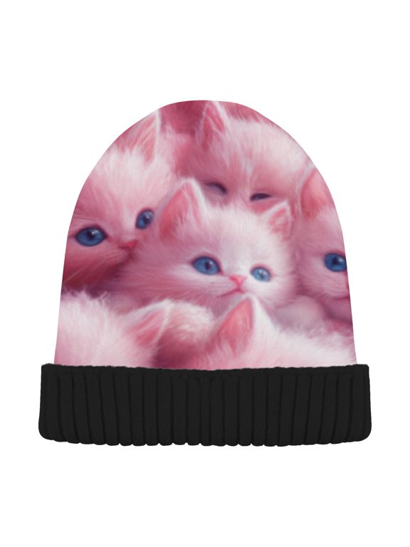 Winter Beanie Hats Warm Cozy Cap Pink Pile Of Joy Pattern