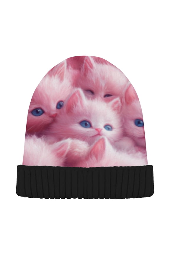 Winter Beanie Hats Warm Cozy Cap Pink Pile Of Joy Pattern