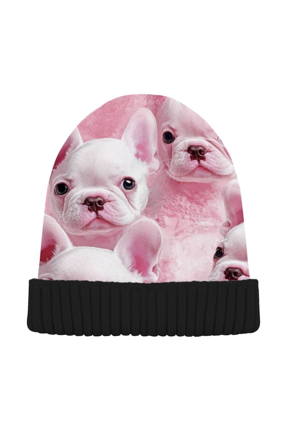 Winter Beanie Hats Warm Cozy Cap Pink Puppy Paradise Pattern