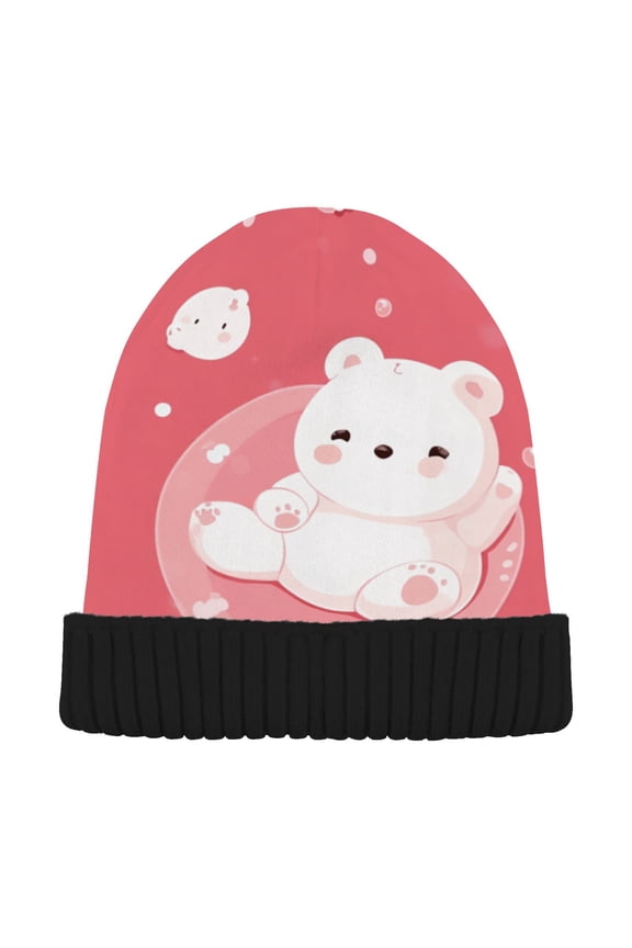 Winter Beanie Hats Warm Cozy Cap Playful Polar Bubbles Pattern