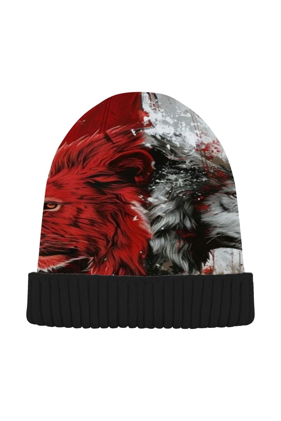 Winter Beanie Hats Warm Cozy Cap Red and White Tiger Fusion Pattern