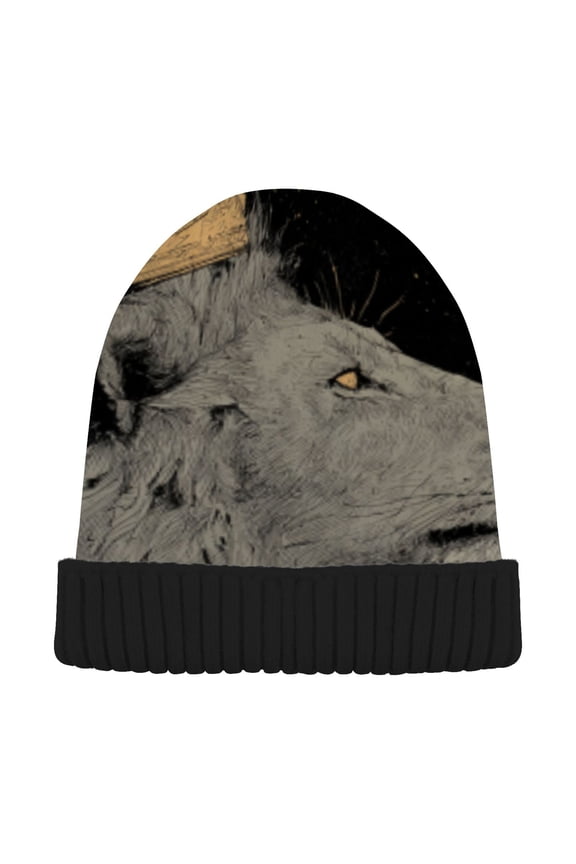 Winter Beanie Hats Warm Cozy Cap Regal Lion with Crown Pattern