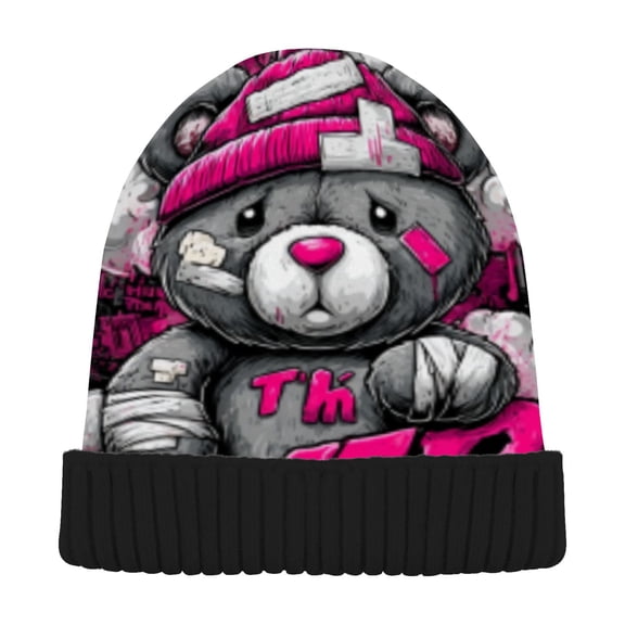 BZSMCE Winter Beanie Hats Warm Cozy Cap Thinking Bear Pattern