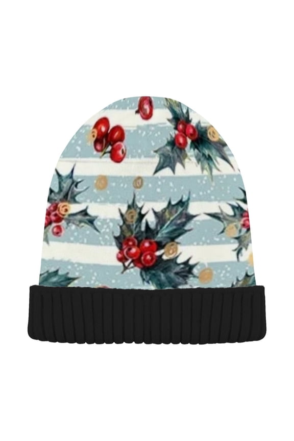 Winter Beanie Hats Warm Cozy Cap Winter Holly Berry Weave Pattern