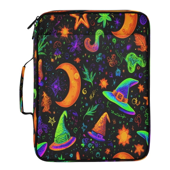 BZSMCE Witch Moon Stars Pattern Pattern Water-Resistant Filing Folder Binder Organizer Keeper 1.2 Inch 3-Ring 7-Pocket Expanding File