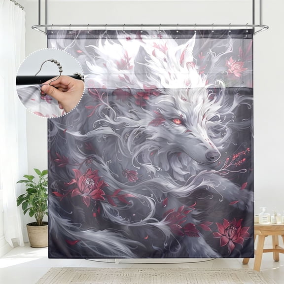 BZSMCE Wolf Red Flower Pattern Bathroom Shower Curtain Set with Hooks Waterproof Double Layer Fabric 7278 Inch