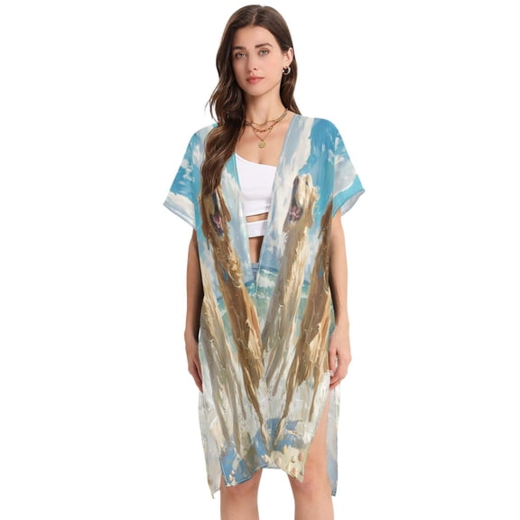 BZSMCE Women Creatively 0_0 (99sandy Paws and Happy Tails Print Beach Cover-ups Size:S-2XL