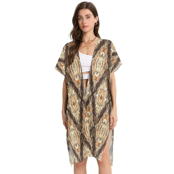 BZSMCE Women Creatively Autumn Artistry Print Beach Cover-ups Size:S-2XL