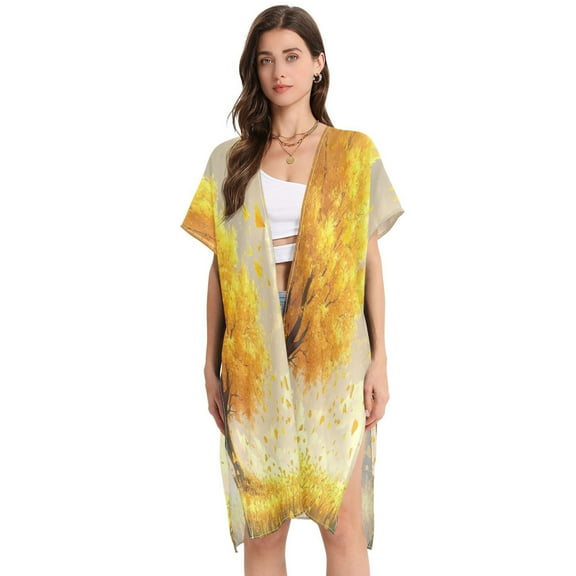 BZSMCE Women Creatively Autumn Embrace Print Beach Cover-ups Size:S-2XL