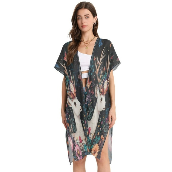BZSMCE Women Creatively Butterfly Dreams Print Beach Cover-ups Size:S-2XL
