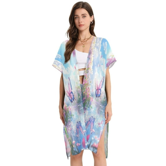 BZSMCE Women Creatively Butterfly Spring Print Beach Cover-ups Size:S-2XL