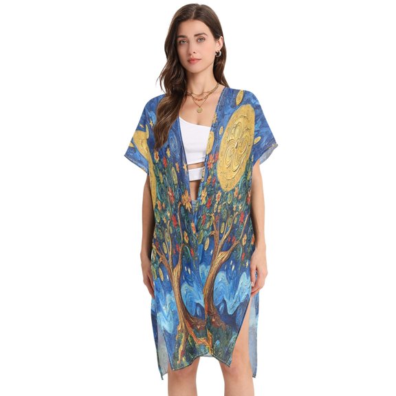 BZSMCE Women Creatively Celestial Garden Print Beach Cover-ups Size:S-2XL